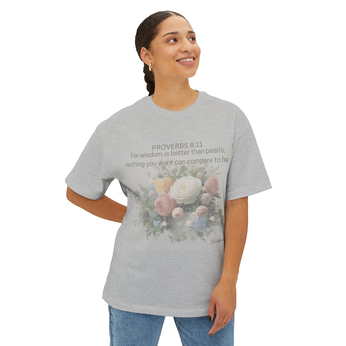 Inspirational Floral Unisex Oversized Tee - Proverbs 8:11