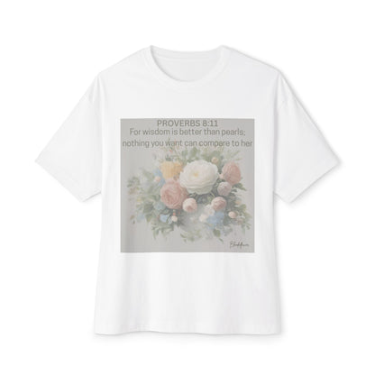 Inspirational Floral Unisex Oversized Tee - Proverbs 8:11