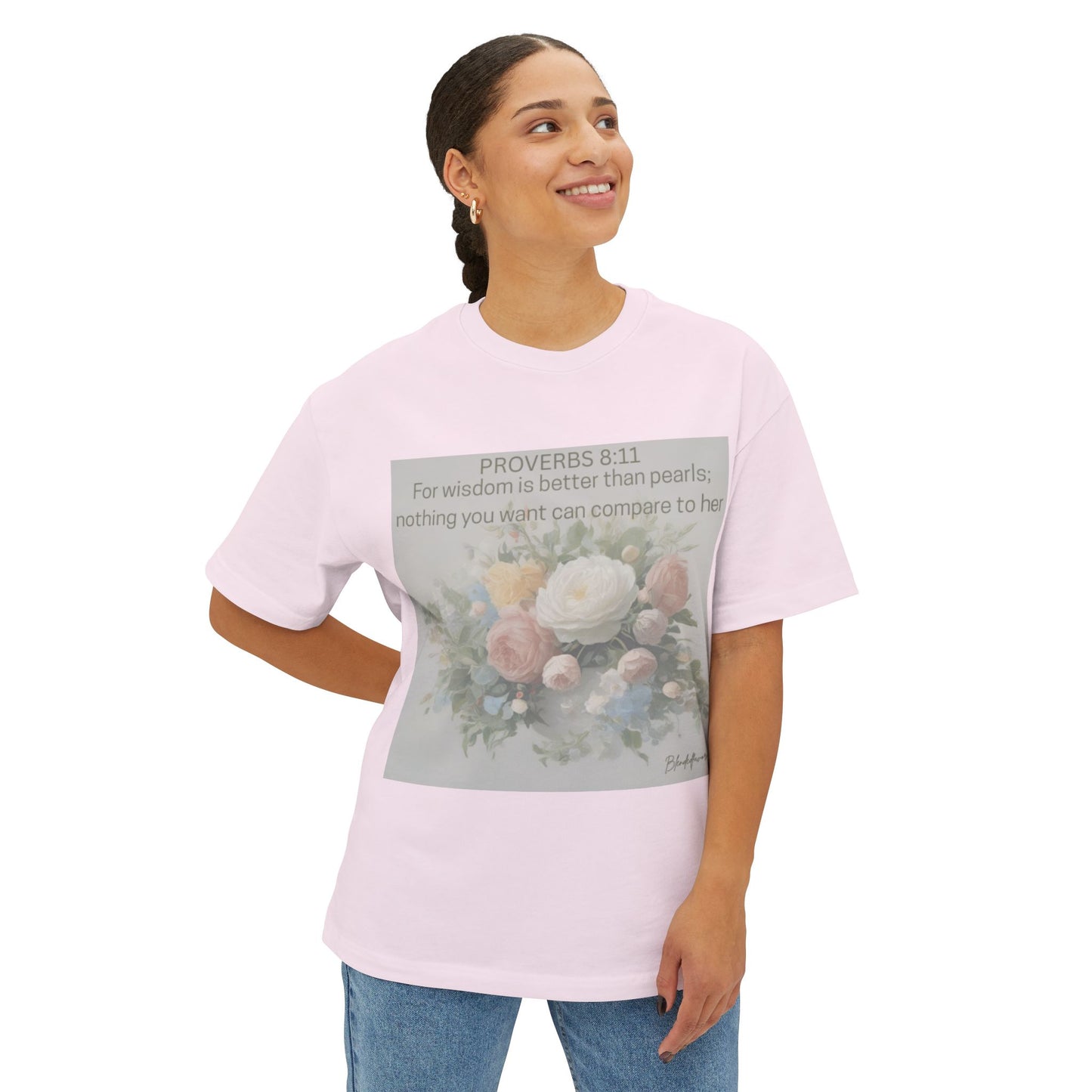 Inspirational Floral Unisex Oversized Tee - Proverbs 8:11